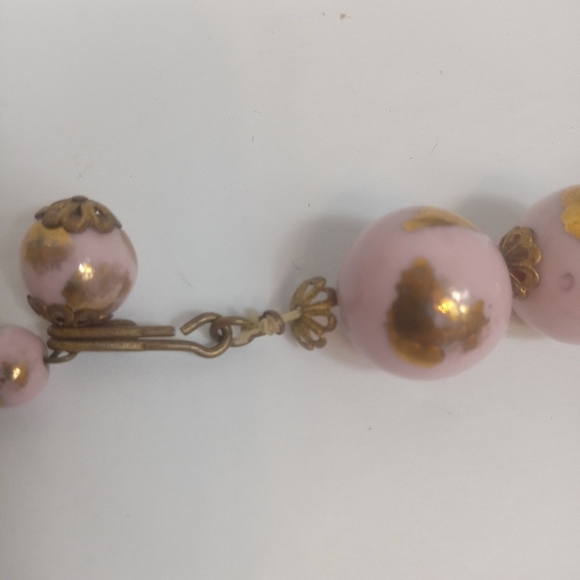 Vintage Ceramic Porcelain Beads Pink Gold Choker - Picture 6 of 7